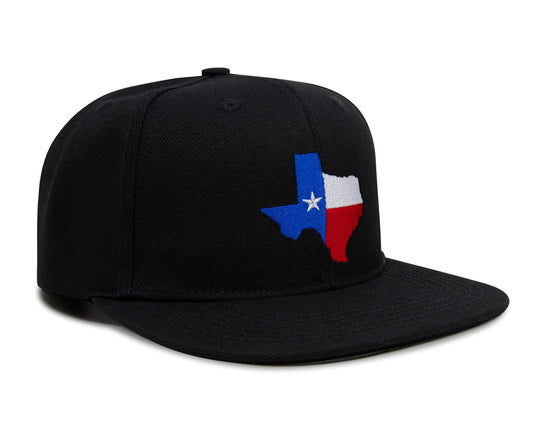 International Tie Hat for Men and Women, Adjustable Snapback Trucker Baseball Cap with Embroidered Patch (Texas, Black Flatbill)