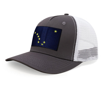 International Tie Premium Alaska Flag Hat for Men and Women - Snapback Trucker Baseball Cap (Grey White)