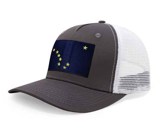 International Tie Premium Alaska Flag Hat for Men and Women - Snapback Trucker Baseball Cap (Grey White)