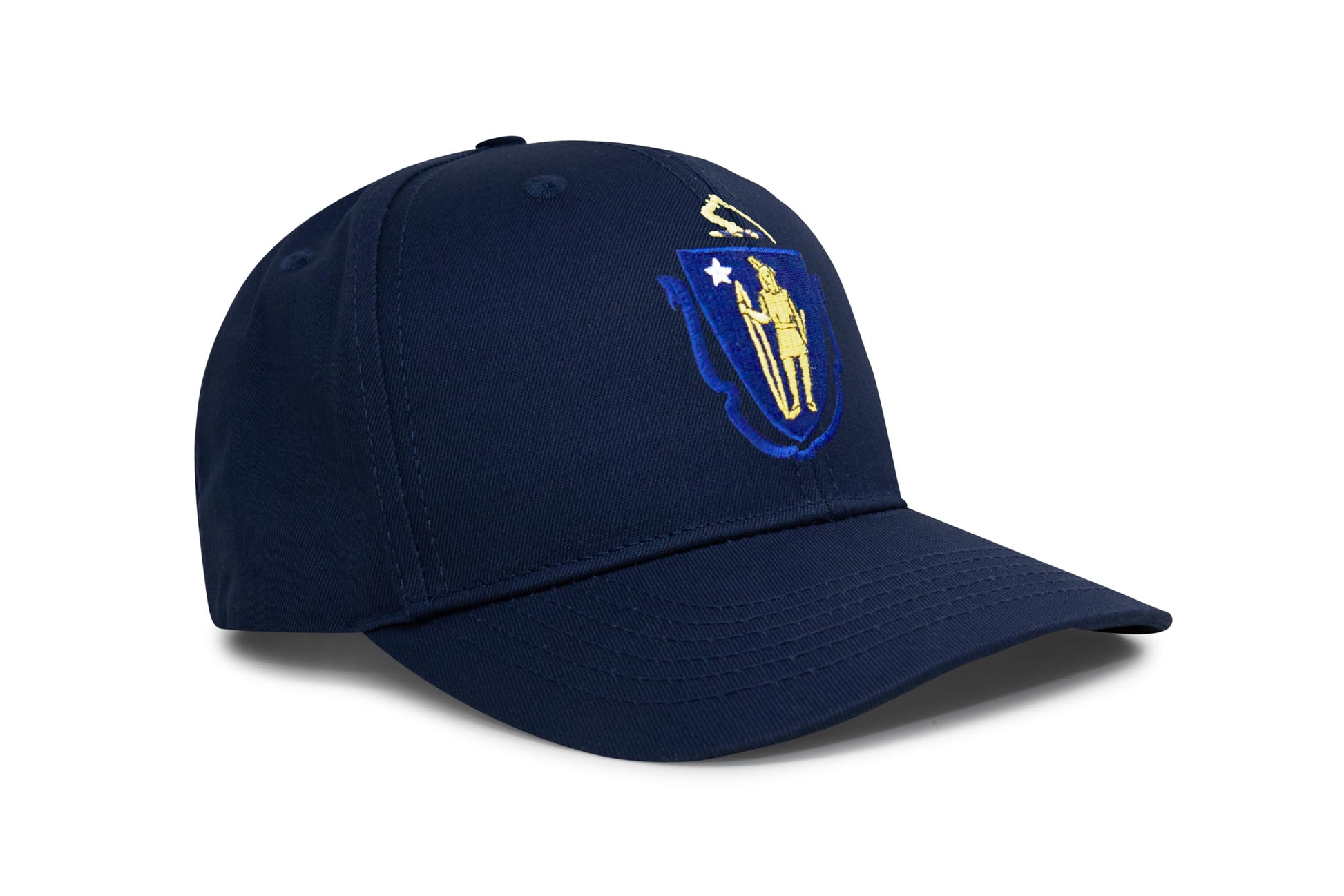 International Tie State Hat for Men and Women, Adjustable Snapback Trucker Baseball Cap with Embroidered Patch (Massachusetts, All Navy) - International Tie