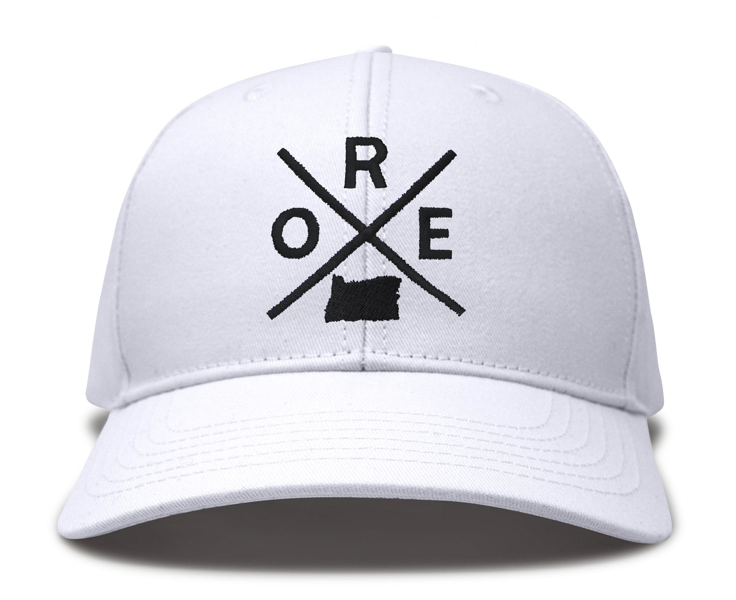 International Tie Hat for Men and Women, Snapback Trucker Baseball Cap, Embroidered Cross Logo (ORE - Oregon, All White) - International Tie