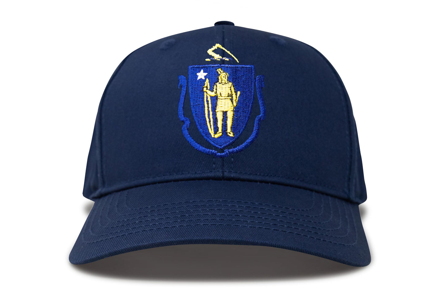 International Tie State Hat for Men and Women, Adjustable Snapback Trucker Baseball Cap with Embroidered Patch (Massachusetts, All Navy) - International Tie