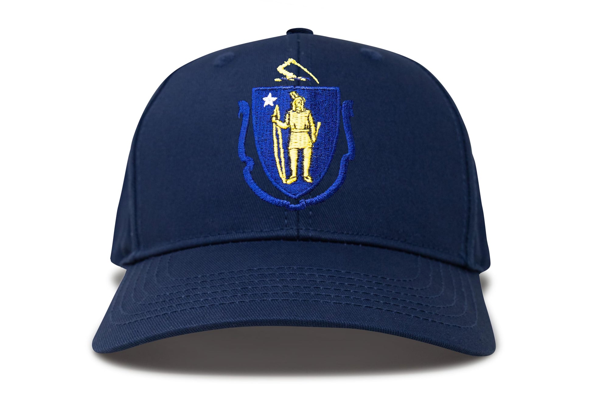 International Tie State Hat for Men and Women, Adjustable Snapback Trucker Baseball Cap with Embroidered Patch (Massachusetts, All Navy) - International Tie