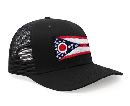 International Tie Premium Ohio - Flag Patch Hat for Men and Women - Snapback Trucker Baseball Cap (All Black)