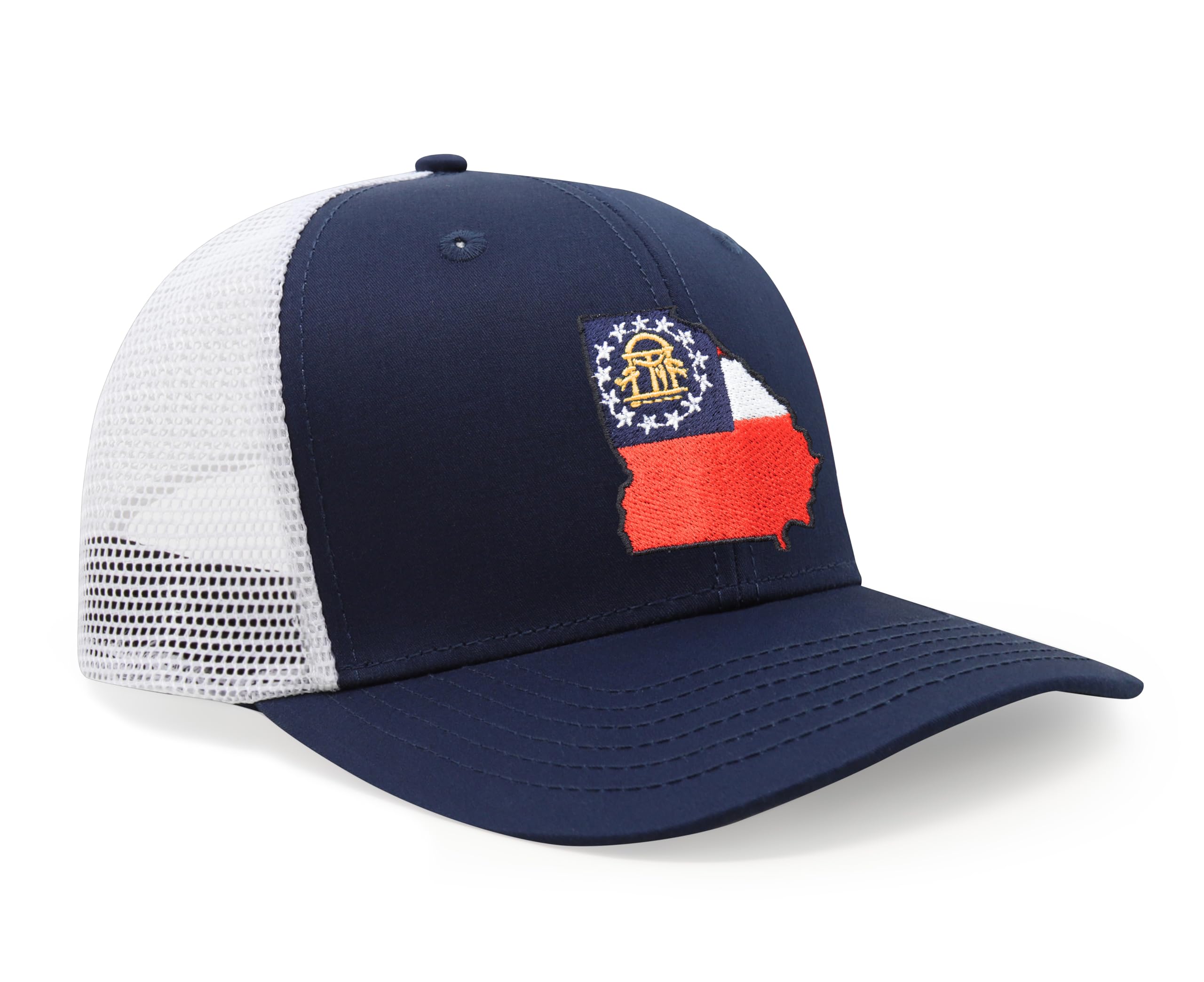 International Tie Stateline Flag Hat for Men and Women - Snapback Trucker Baseball Cap (Georgia, Navy White)