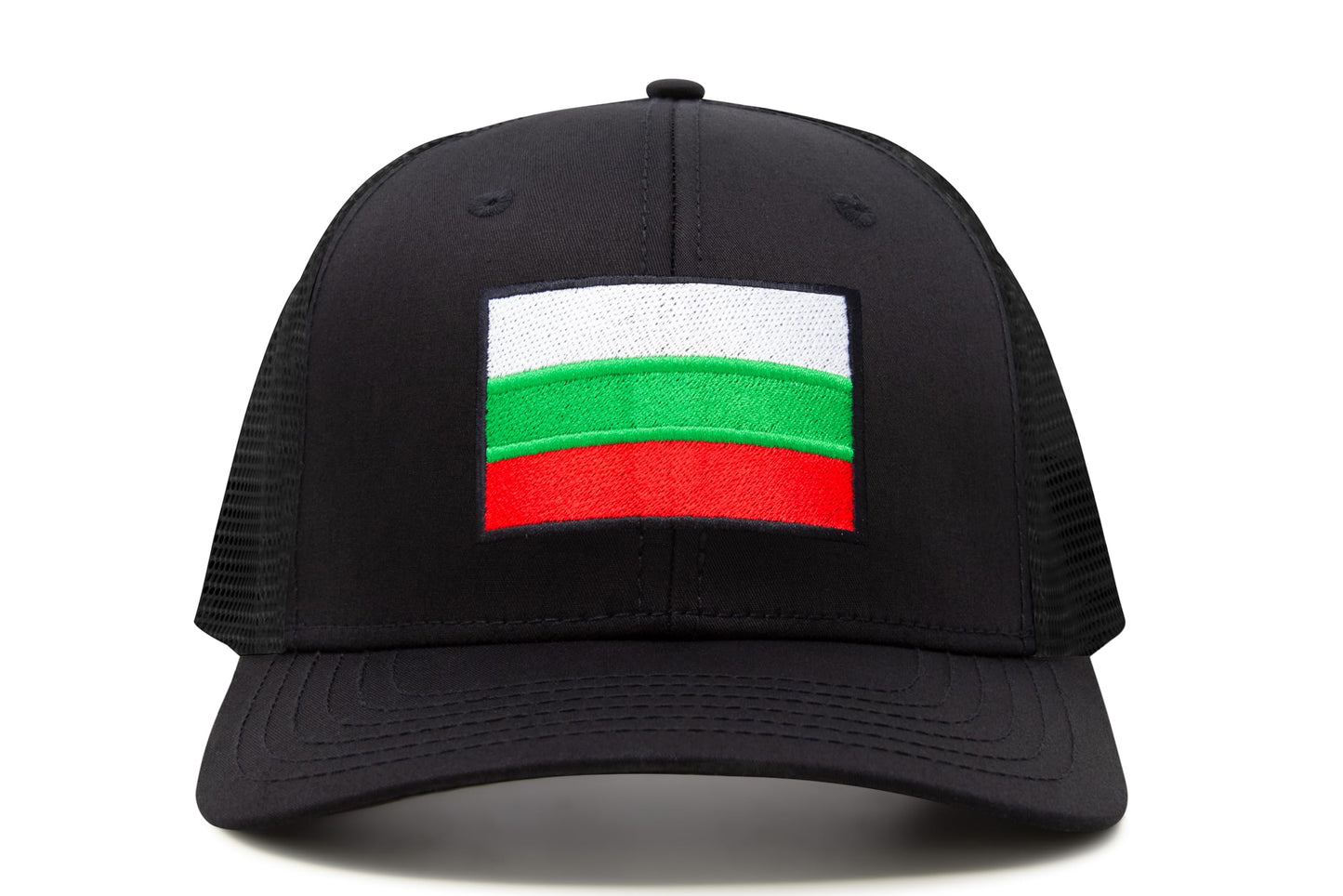 International Tie Country Hat for Men and Women, Adjustable Snapback Trucker Baseball Cap with Embroidered Patch (Bulgaria, All Black)