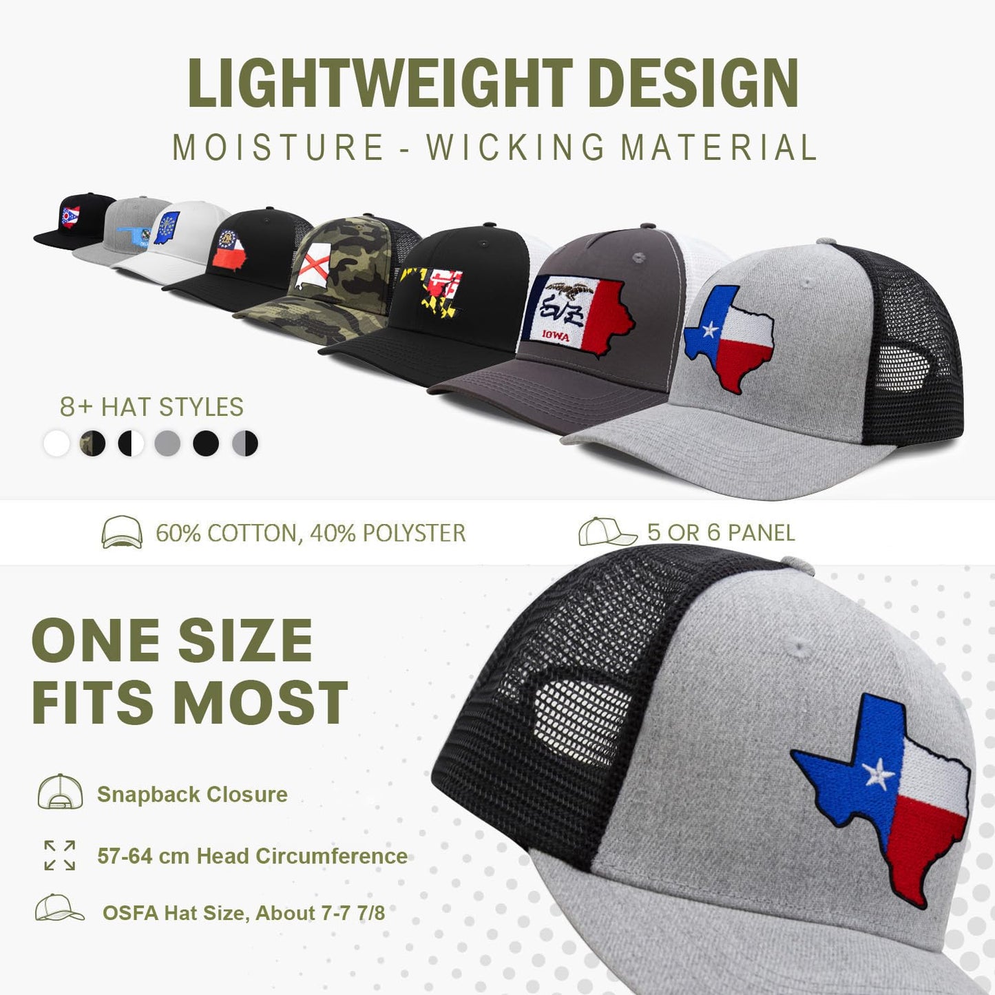 International Tie Stateline Flag Hat for Men and Women - Snapback Trucker Baseball Cap (Oklahoma, Grey Black)