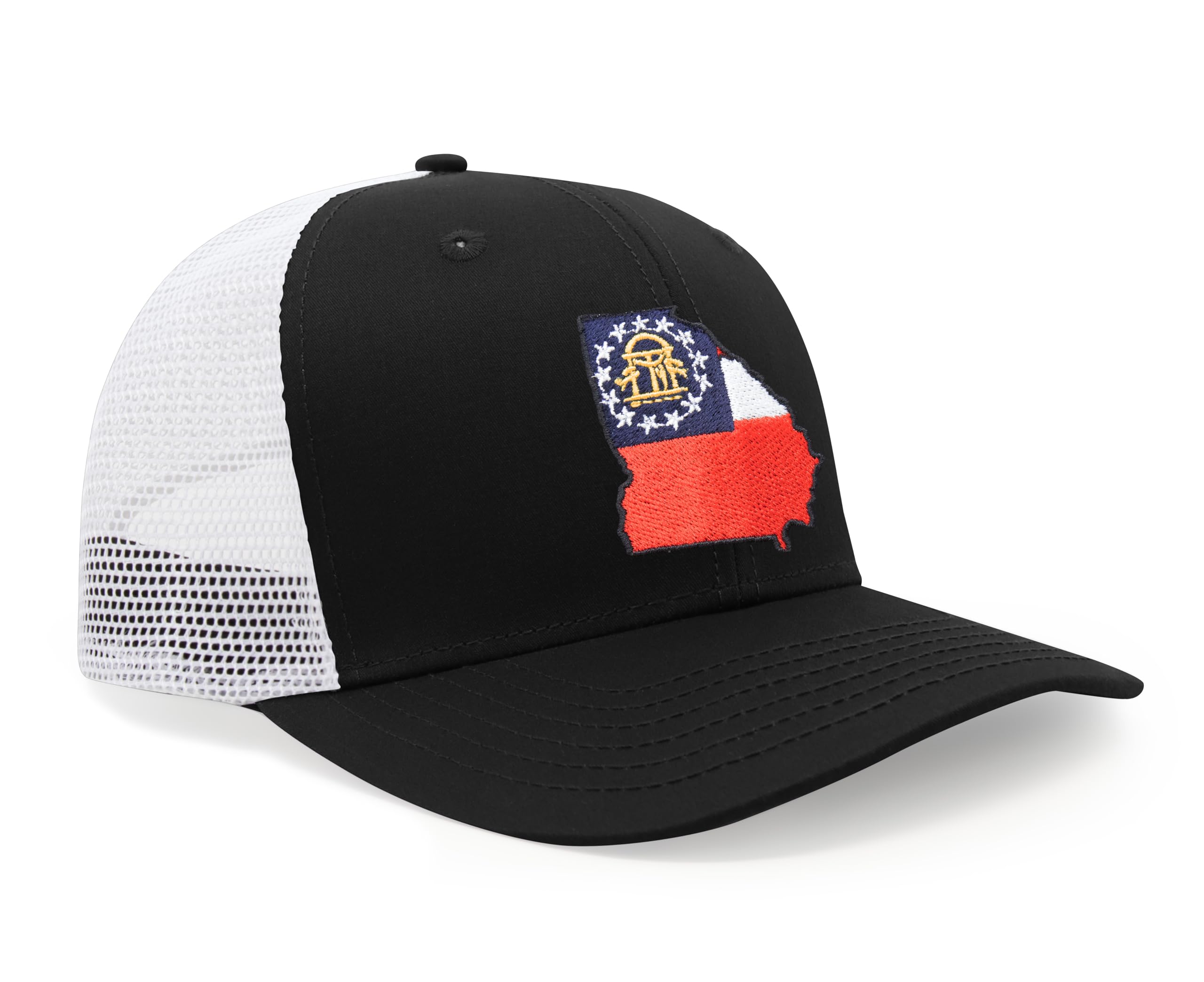 International Tie Stateline Flag Hat for Men and Women - Snapback Trucker Baseball Cap (Georgia, Black White)