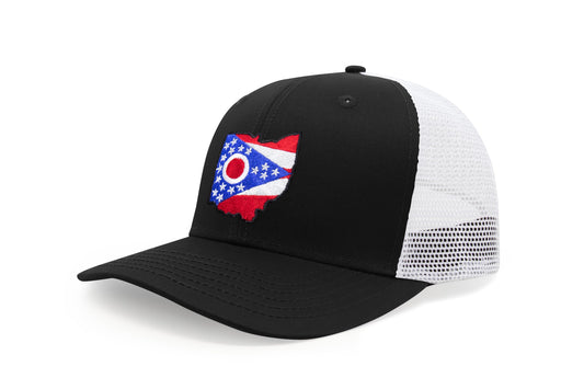 International Tie Stateline Flag Hat for Men and Women - Snapback Trucker Baseball Cap (Ohio, Black White) - International Tie