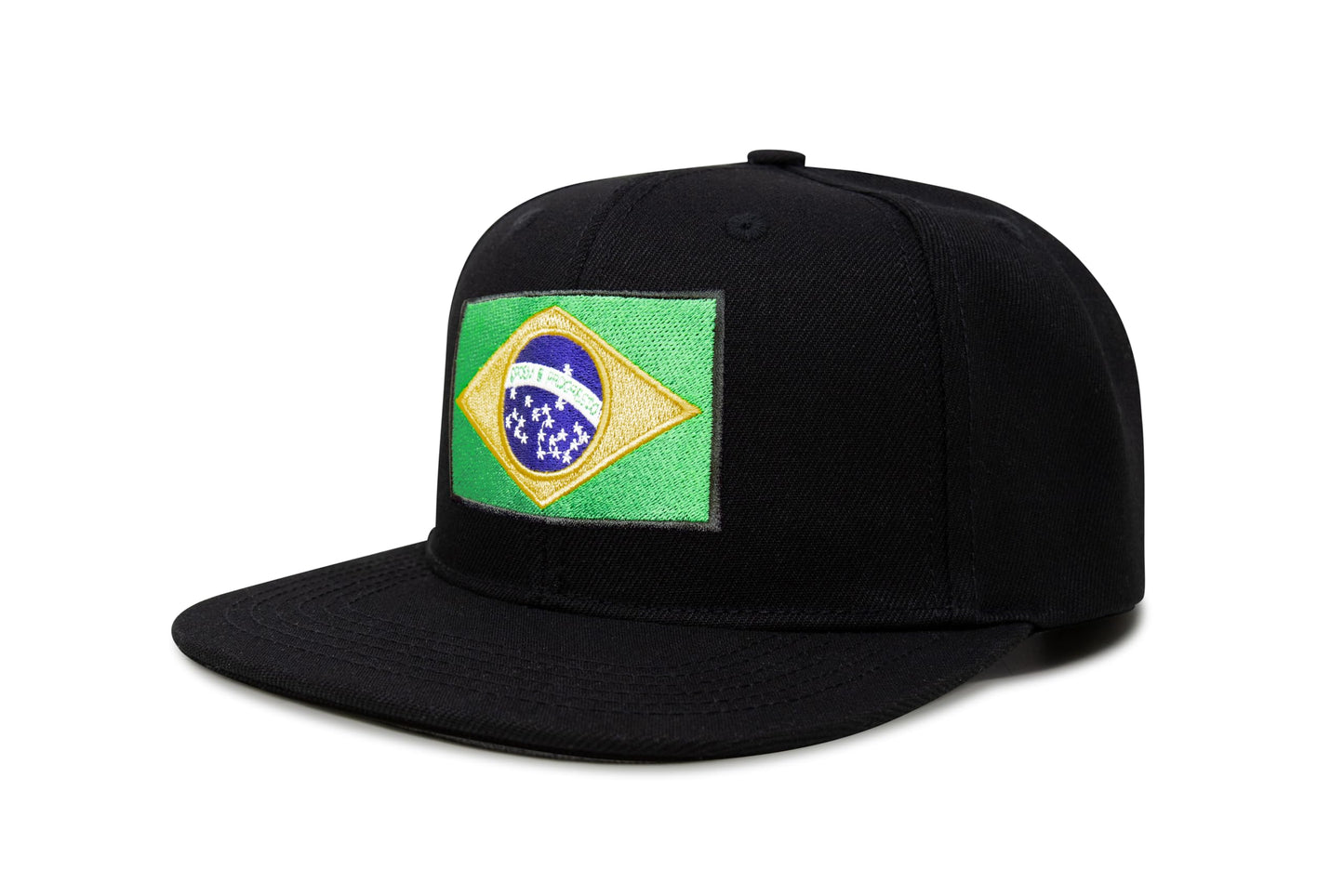 International Tie Country Hat for Men and Women, Adjustable Snapback Trucker Baseball Cap with Embroidered Patch (Brazil, Black Flatbill)