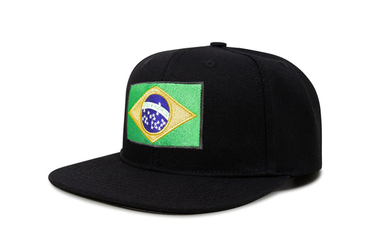 International Tie Country Hat for Men and Women, Adjustable Snapback Trucker Baseball Cap with Embroidered Patch (Brazil, Black Flatbill)