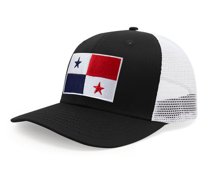 International Tie Panama Flag Hat for Men and Women - Adjustable Snapback Trucker Baseball Cap (Black White)
