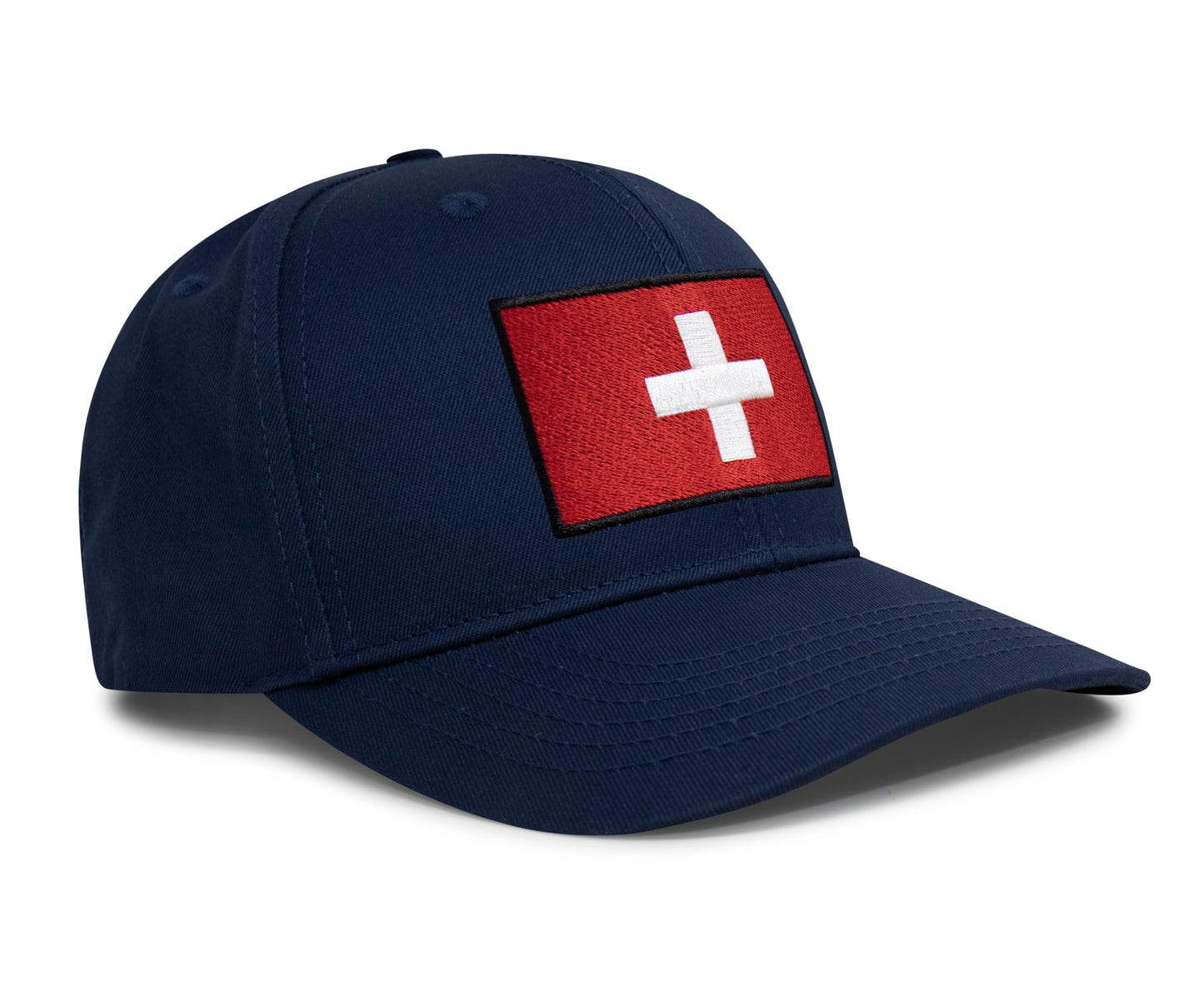 International Tie Swiss Flag Hat for Men and Women - Switzerland Snapback Trucker Baseball Cap (All Navy)