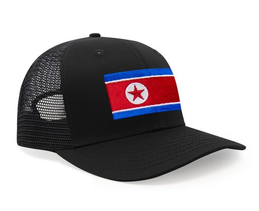 International Tie North Korea Flag Hat for Men and Women - Adjustable Snapback Trucker Baseball Cap (All Black)