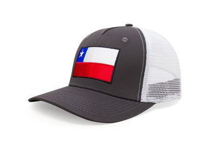 International Tie Country Hat for Men and Women, Adjustable Snapback Trucker Baseball Cap with Embroidered Patch (Chile, Grey White)