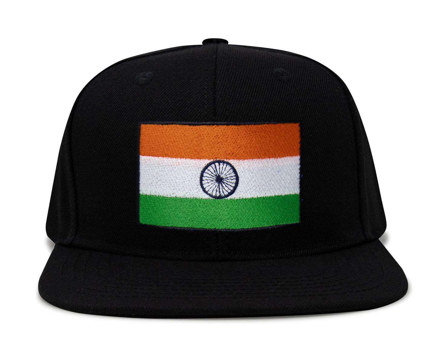 International Tie Indian Flag Hat for Men and Women - Adjustable India Snapback Trucker Baseball Cap (Black Flatbill)