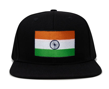 International Tie Indian Flag Hat for Men and Women - Adjustable India Snapback Trucker Baseball Cap (Black Flatbill)
