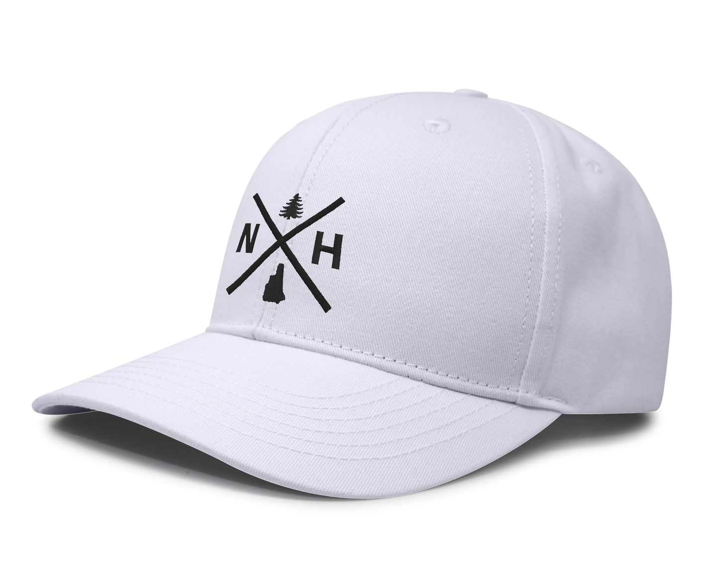 International Tie Hat for Men and Women, Adjustable Snapback Trucker Baseball Cap, Embroidered Cross Logo (NH- New Hampshire, All White)