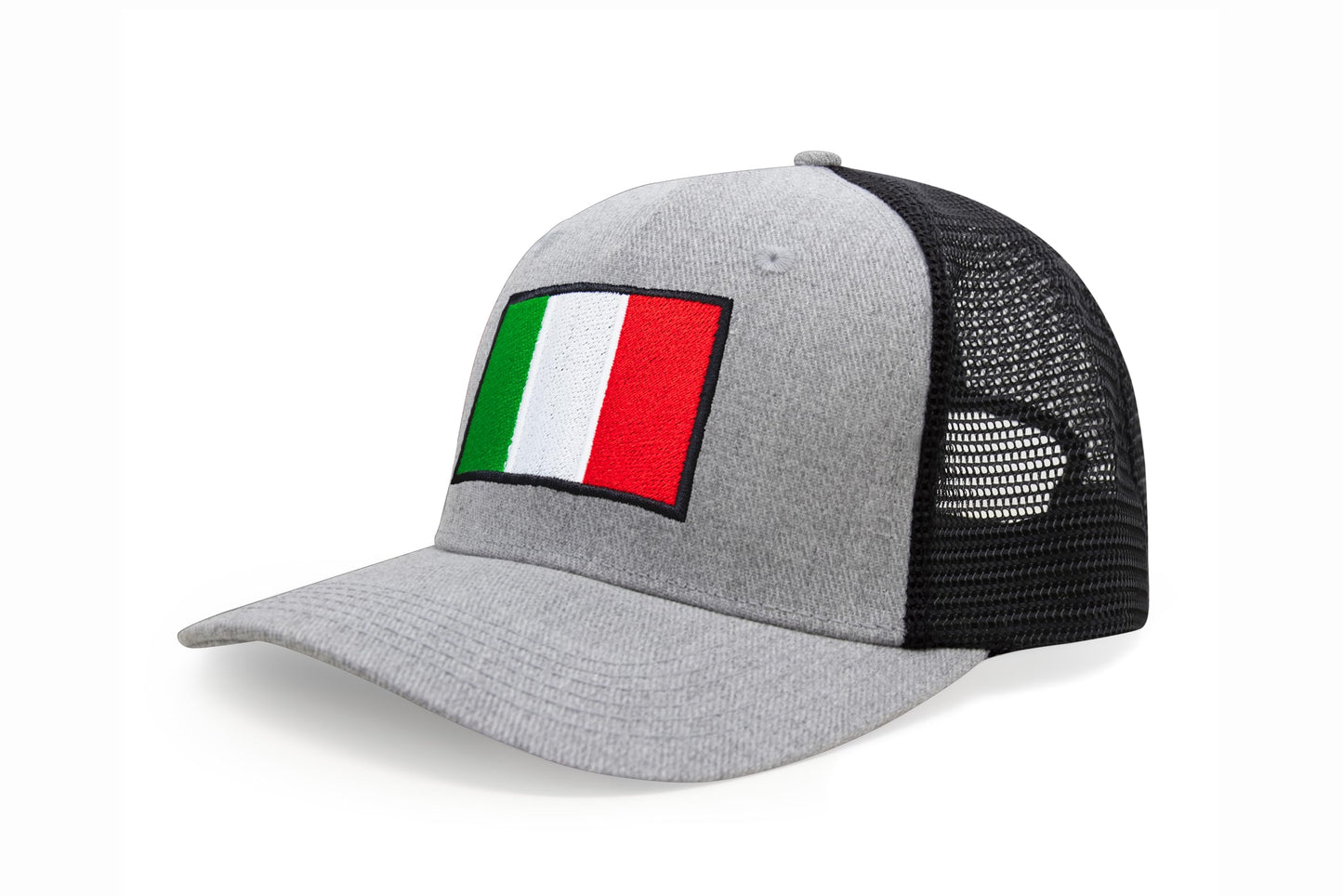 International Tie Country Hat for Men and Women, Adjustable Snapback Trucker Baseball Cap with Embroidered Patch (Italy, Grey Black)