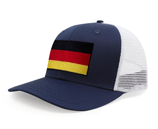 International Tie Germany Flag Hat for Men and Women - Adjustable Snapback Trucker Baseball Cap (Navy White)