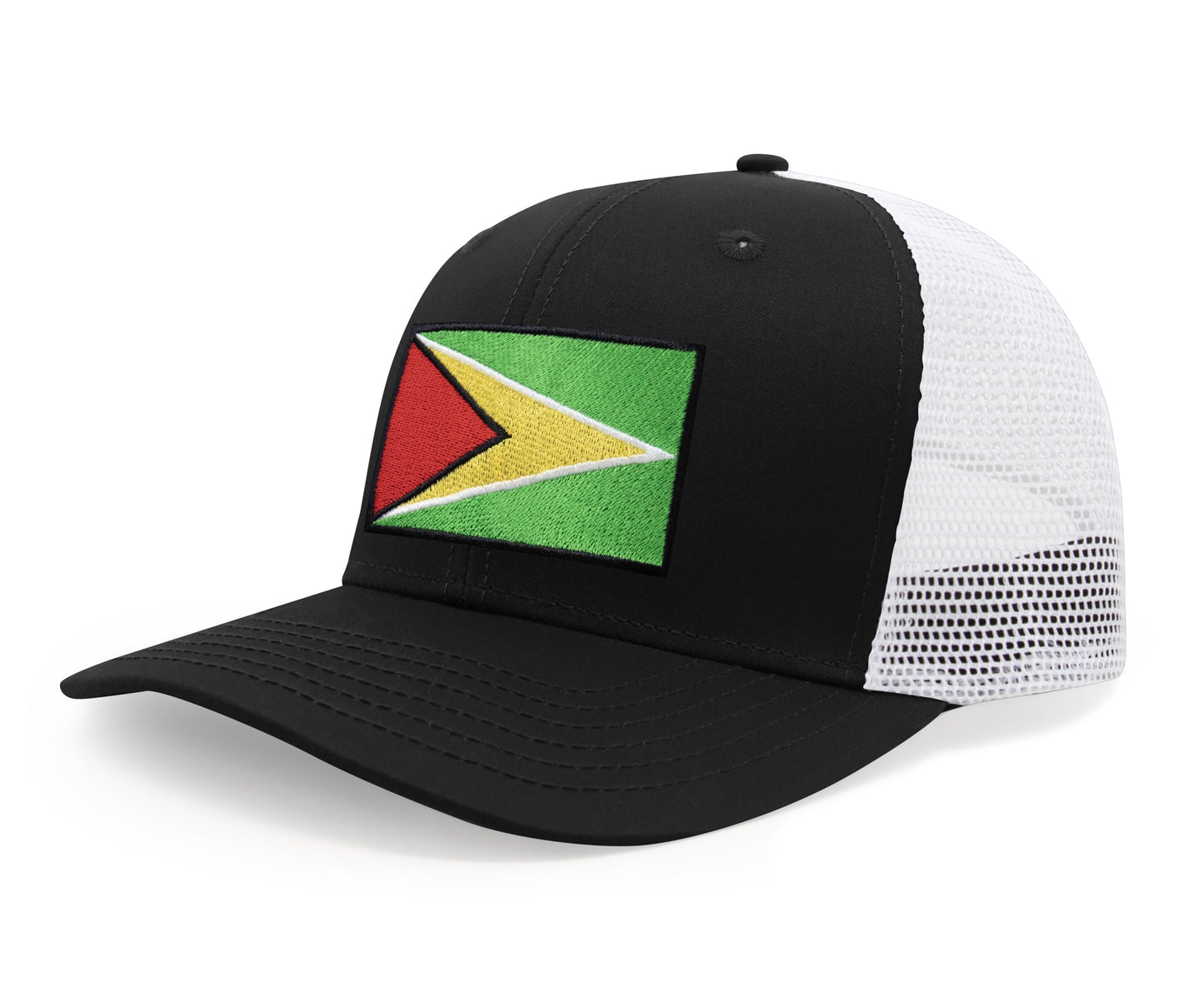 International Tie Country Hat for Men and Women, Adjustable Snapback Trucker Baseball Cap with Embroidered Patch (Guyana, Black White) - International Tie