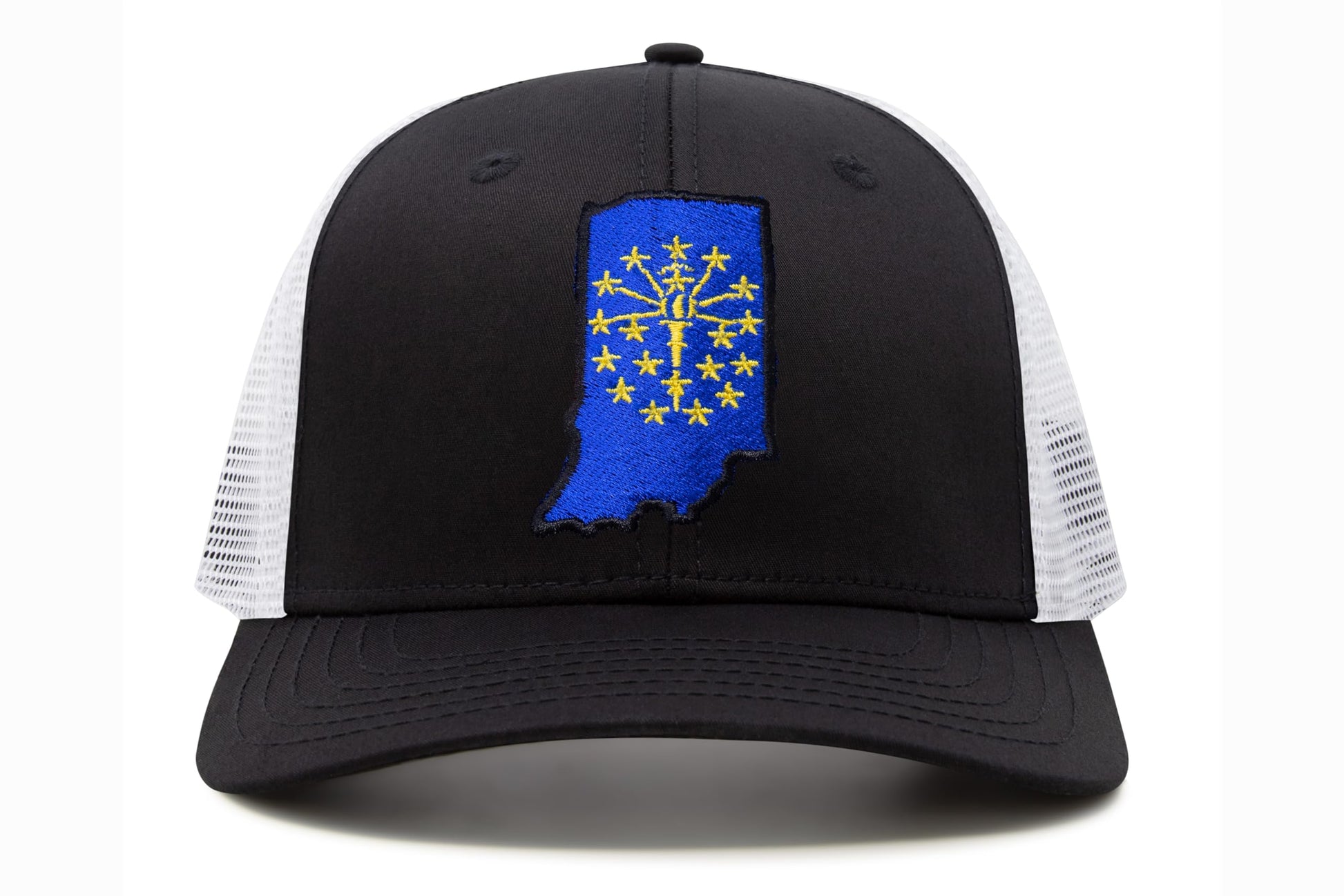 International Tie Stateline Flag Hat for Men and Women - Snapback Trucker Baseball Cap (Indiana, Black White) - International Tie