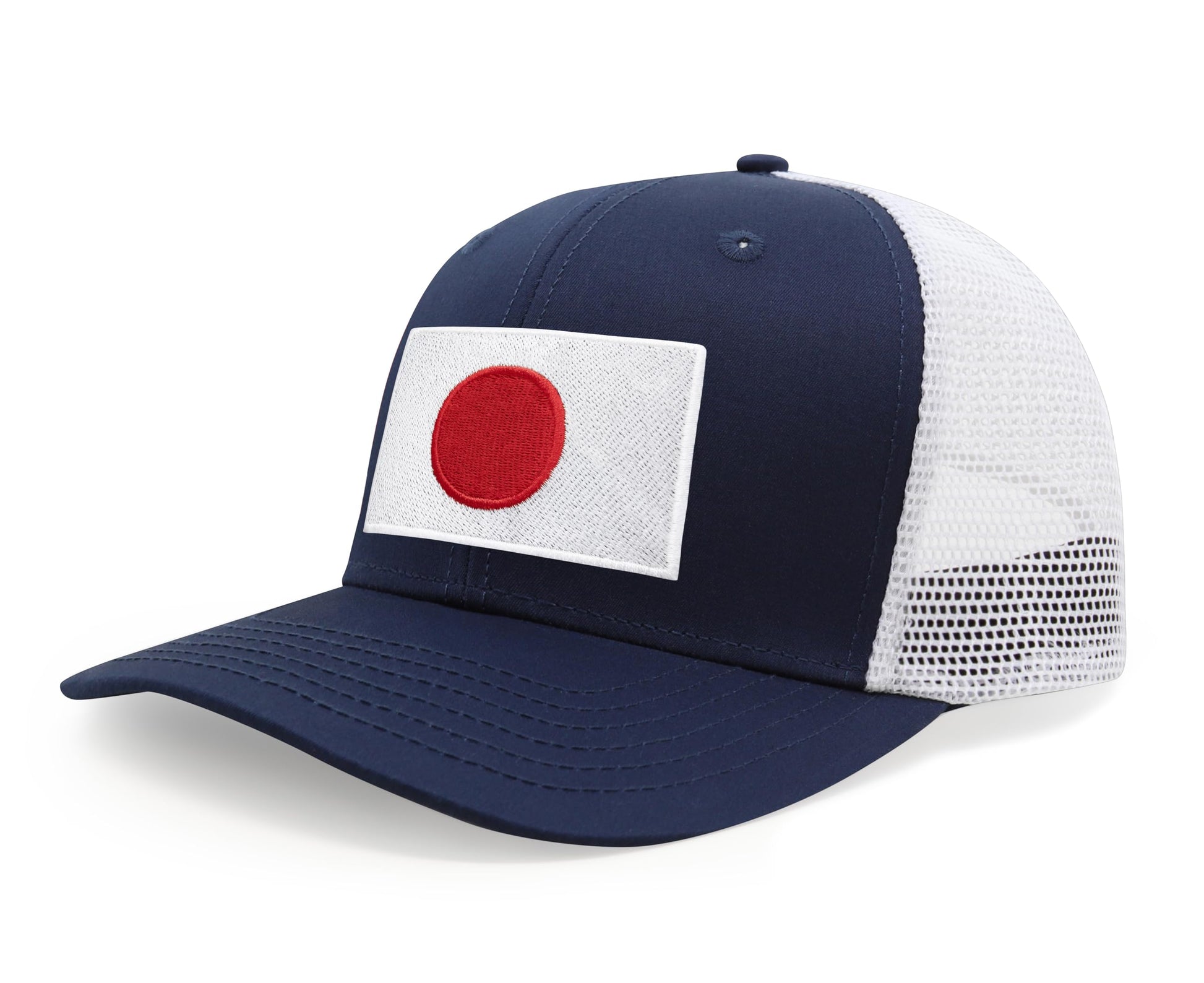 International Tie Country Hat for Men and Women, Adjustable Snapback Trucker Baseball Cap with Embroidered Patch (Japan, Navy White) - International Tie