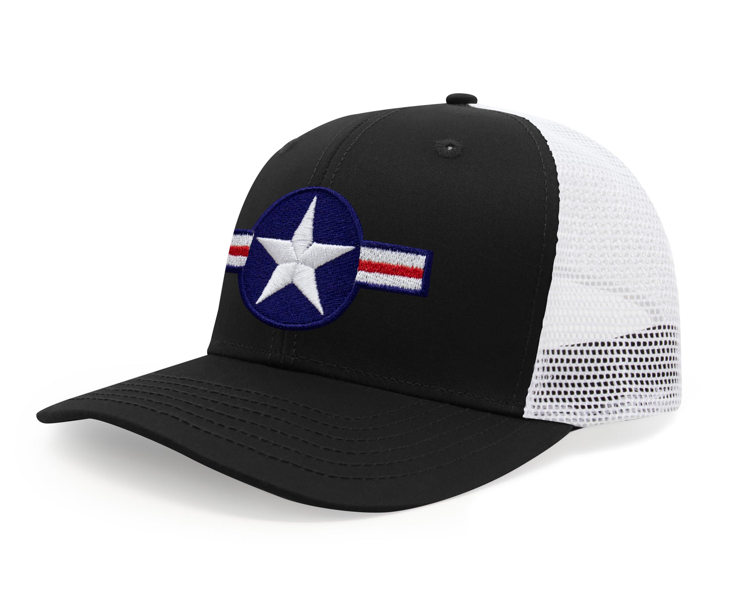 International Tie Air Force Hat for Men and Women - Snapback Trucker Baseball Cap (Black/White)