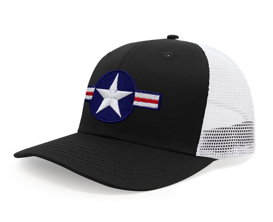 International Tie Air Force Hat for Men and Women - Snapback Trucker Baseball Cap (Black/White)