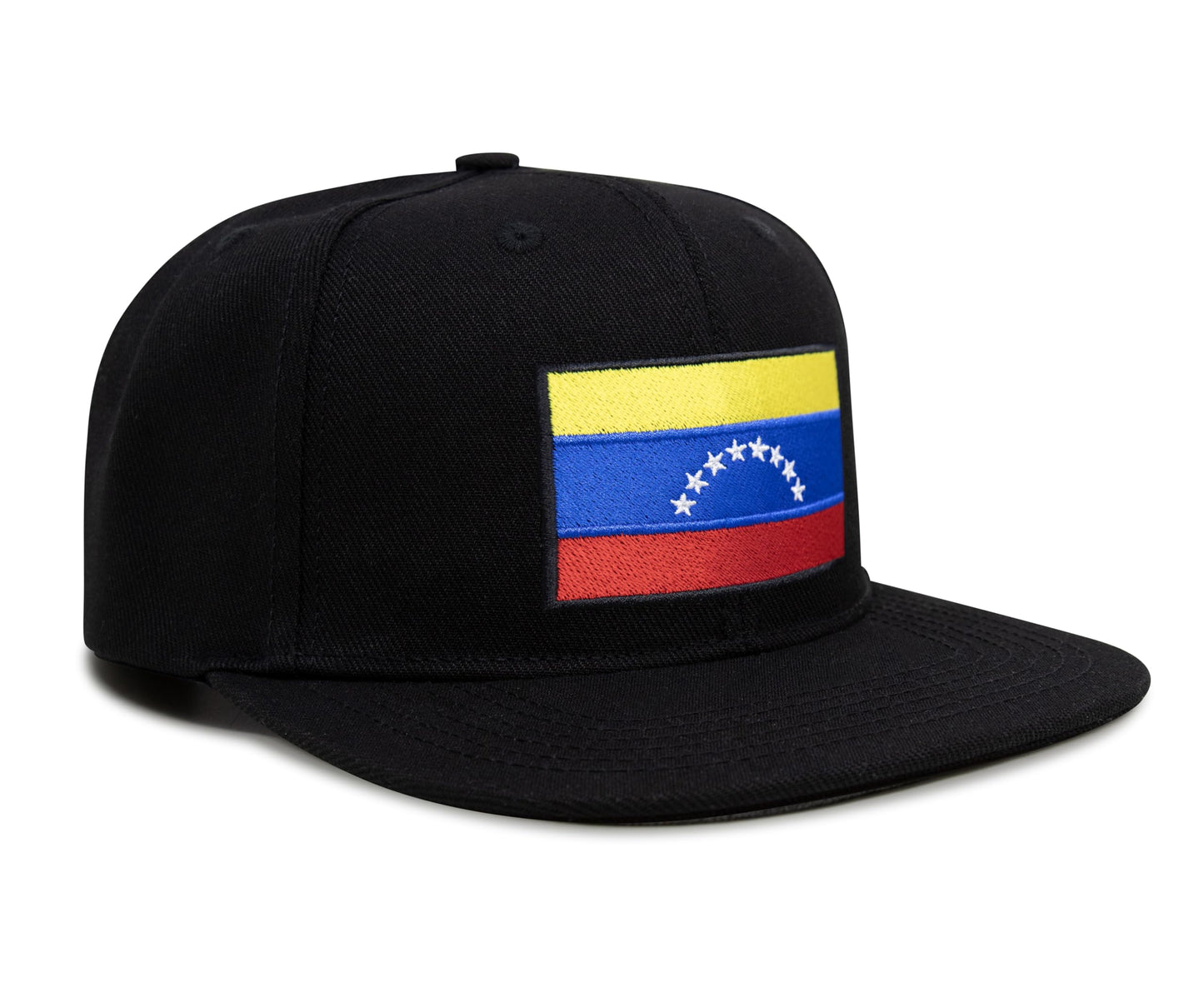International Tie Country Hat for Men and Women, Adjustable Snapback Trucker Baseball Cap with Embroidered Patch (Venezuela, Black Flatbill) - International Tie