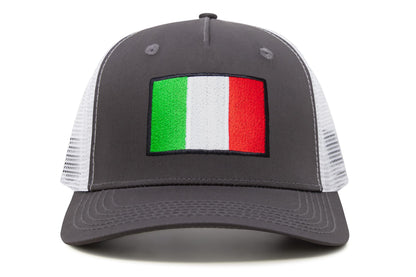 International Tie Country Hat for Men and Women, Adjustable Snapback Trucker Baseball Cap with Embroidered Patch (Italy, Grey White)