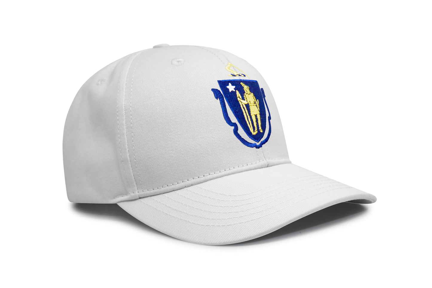 International Tie State Hat for Men and Women, Adjustable Snapback Trucker Baseball Cap with Embroidered Patch (Massachusetts, All White) - International Tie
