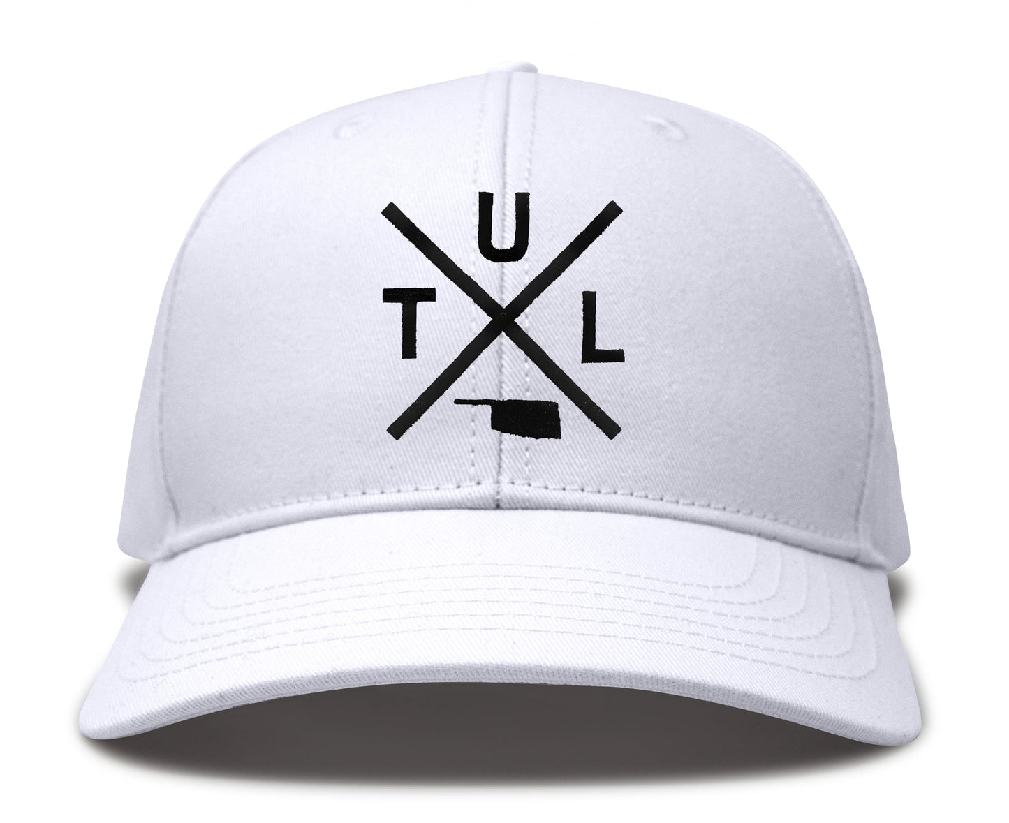 International Tie Hat for Men and Women, TUL Snapback Trucker Baseball Cap, Embroidered Cross Logo (TUL - Tulsa, All White)