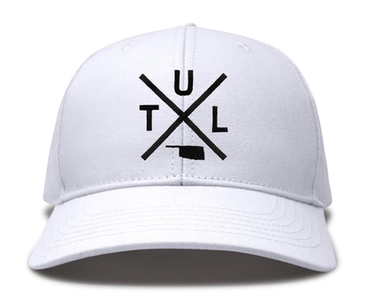 International Tie Hat for Men and Women, TUL Snapback Trucker Baseball Cap, Embroidered Cross Logo (TUL - Tulsa, All White)
