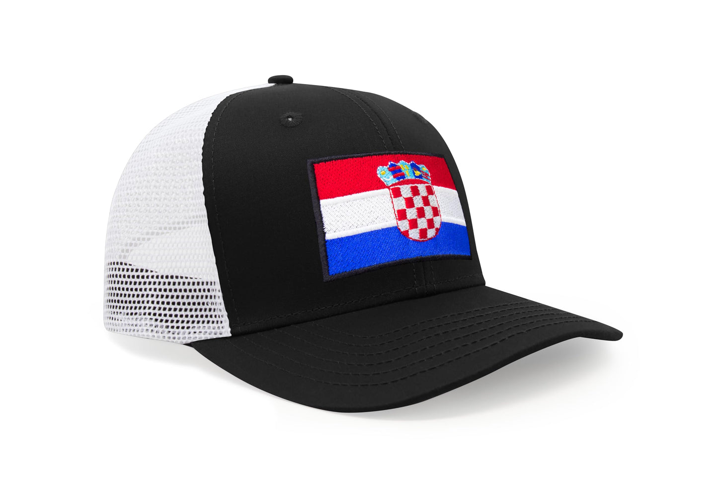 International Tie Country Hat for Men and Women, Adjustable Snapback Trucker Baseball Cap with Embroidered Patch (Croatia, Black White)