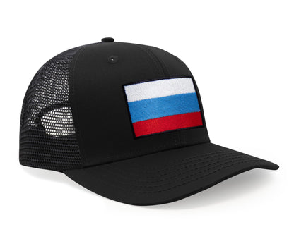 International Tie Russian Flag Hat for Men and Women - Adjustable Snapback Trucker Baseball Cap (All Black)