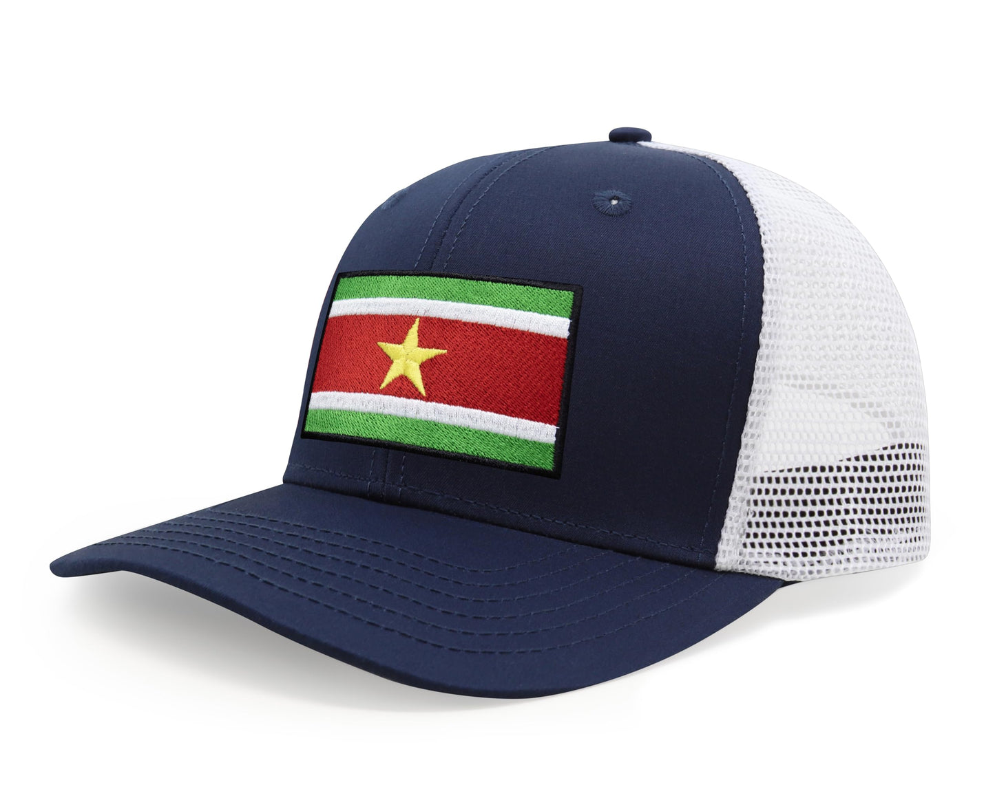 International Tie Country Hat for Men and Women, Adjustable Snapback Trucker Baseball Cap with Embroidered Patch (Suriname, Navy White) - International Tie