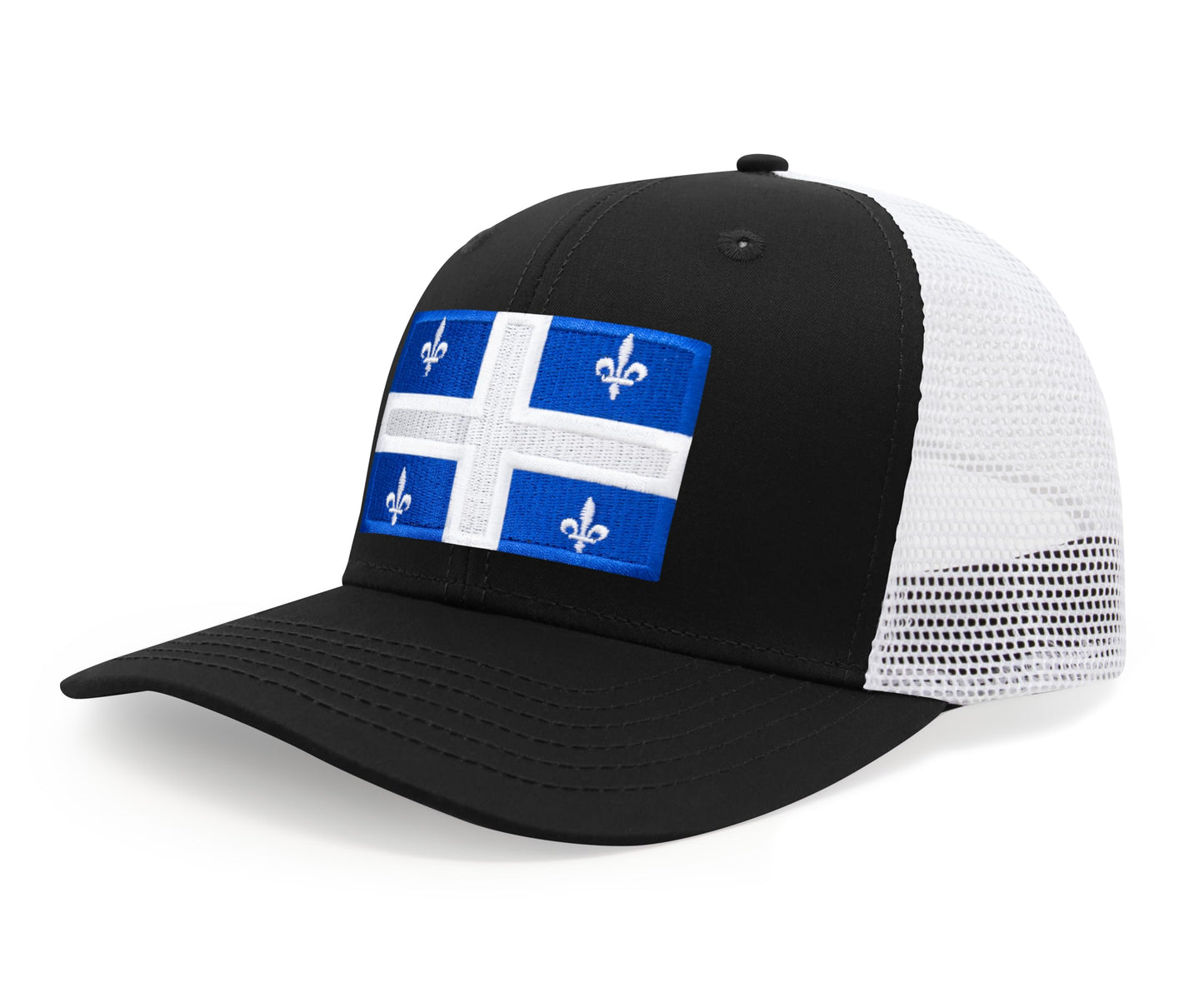 International Tie State Hat for Men and Women, Adjustable Snapback Trucker Baseball Cap with Embroidered Patch (Quebec, Black White)