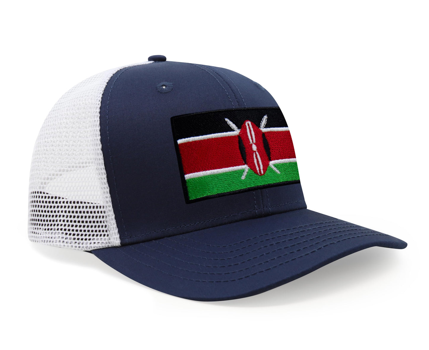 International Tie Premium Kenya - Flag Patch Hat for Men and Women - Snapback Trucker Baseball Cap (Navy White)