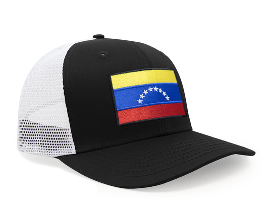International Tie Country Hat for Men and Women, Adjustable Snapback Trucker Baseball Cap with Embroidered Patch (Venezuela, Black White) - International Tie