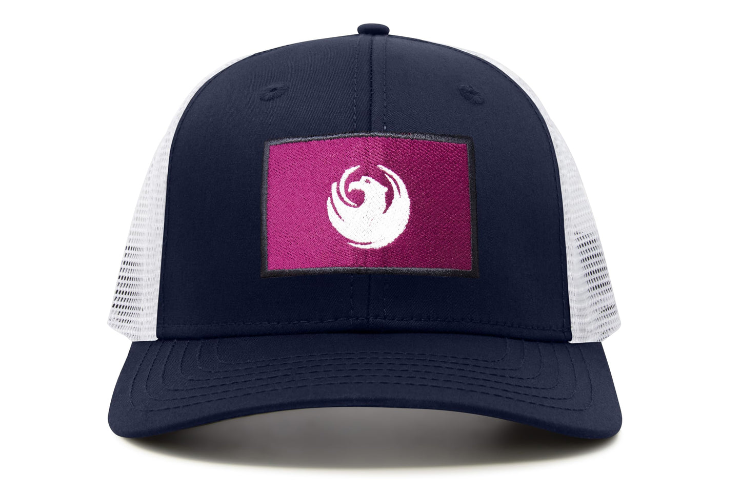 International Tie City Hat for Men and Women, Adjustable Snapback Trucker Baseball Cap with Embroidered Patch (Phoenix, Navy White)