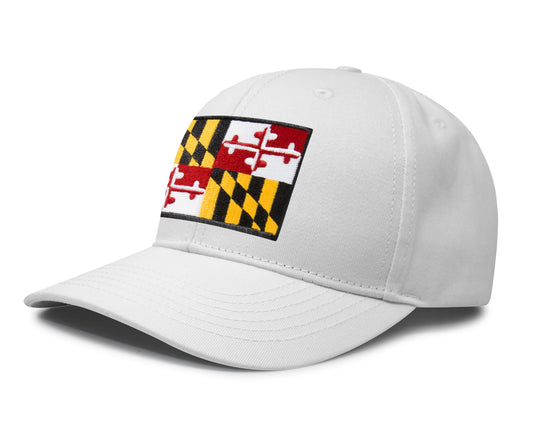 International Tie Maryland Flag Hat for Men - Adjustable Snapback Baseball Trucker Cap (All White)