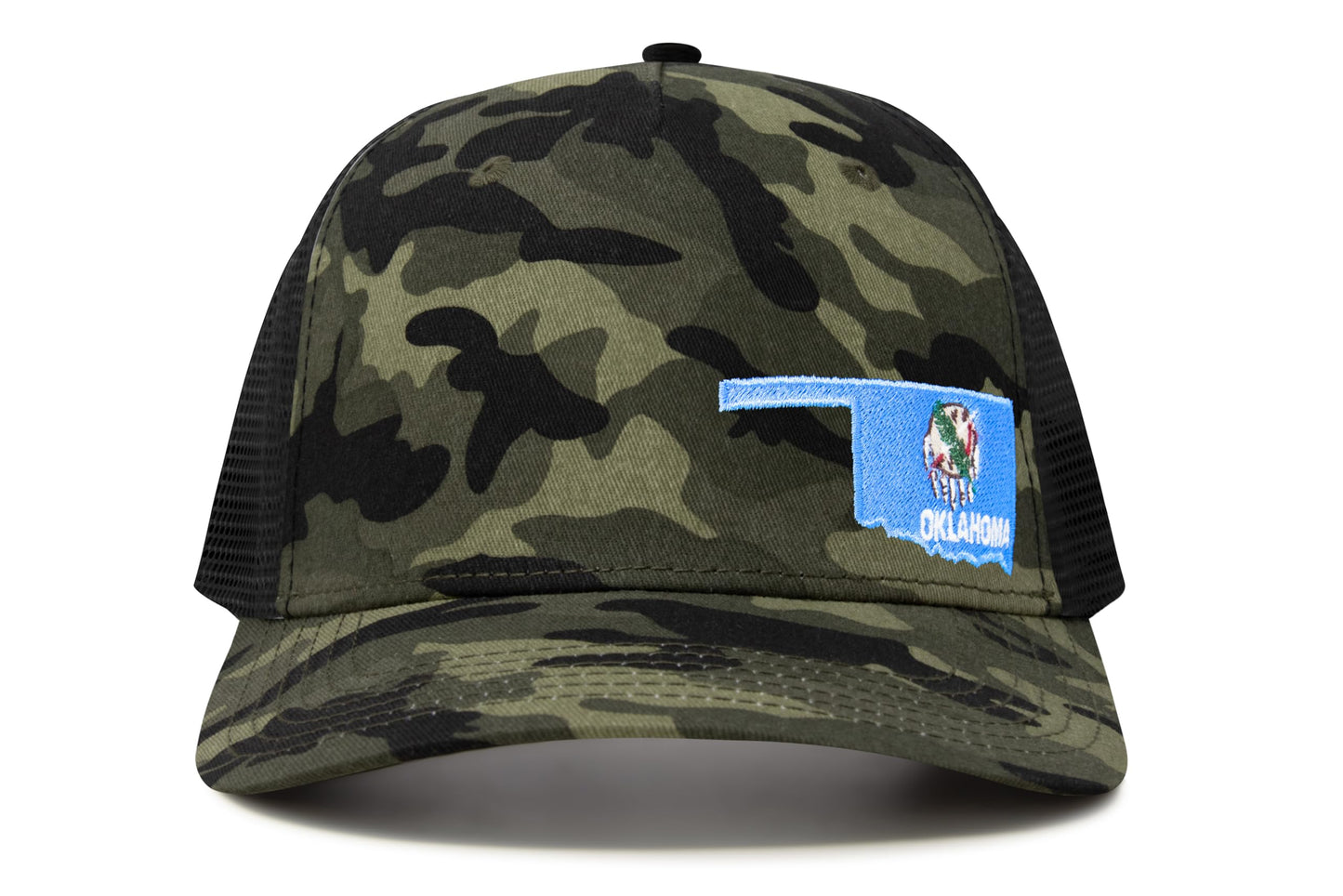 International Tie Stateline Flag Hat for Men and Women - Snapback Trucker Baseball Cap (Oklahoma, Camouflage)