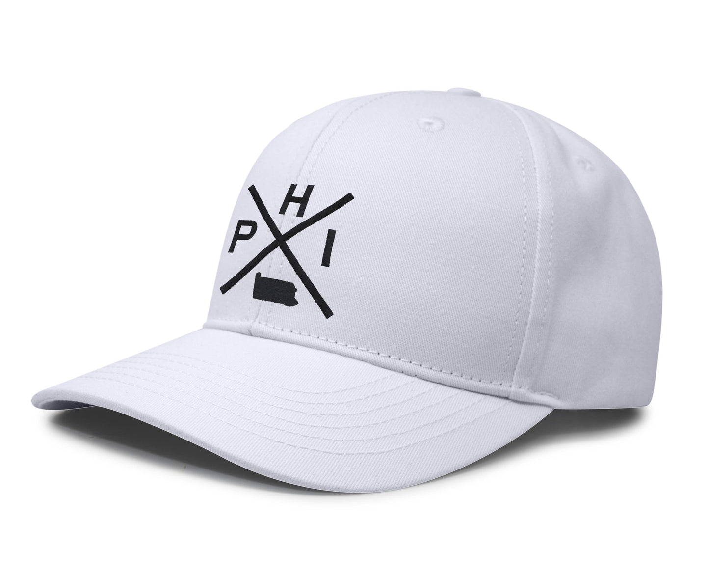 International Tie Hat for Men and Women, Adjustable Snapback Trucker Baseball Cap, Embroidered Cross Logo (PHI - Philadelphia, All White)