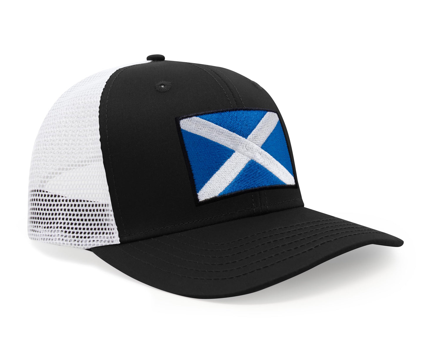 Scottish Flag Hat for Men and Women – Snapback Trucker Baseball Cap by International Tie (Black/White)