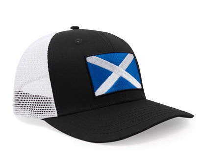 Scottish Flag Hat for Men and Women – Snapback Trucker Baseball Cap by International Tie (Black/White)