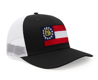 Georgia Flag Hat for Men and Women – Snapback Trucker Baseball Cap by International Tie (Black White)