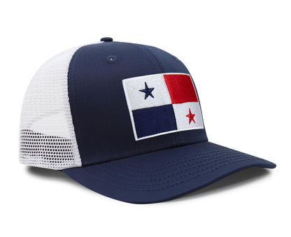 International Tie Panama Flag Hat for Men and Women - Adjustable Snapback Trucker Baseball Cap (Navy White)