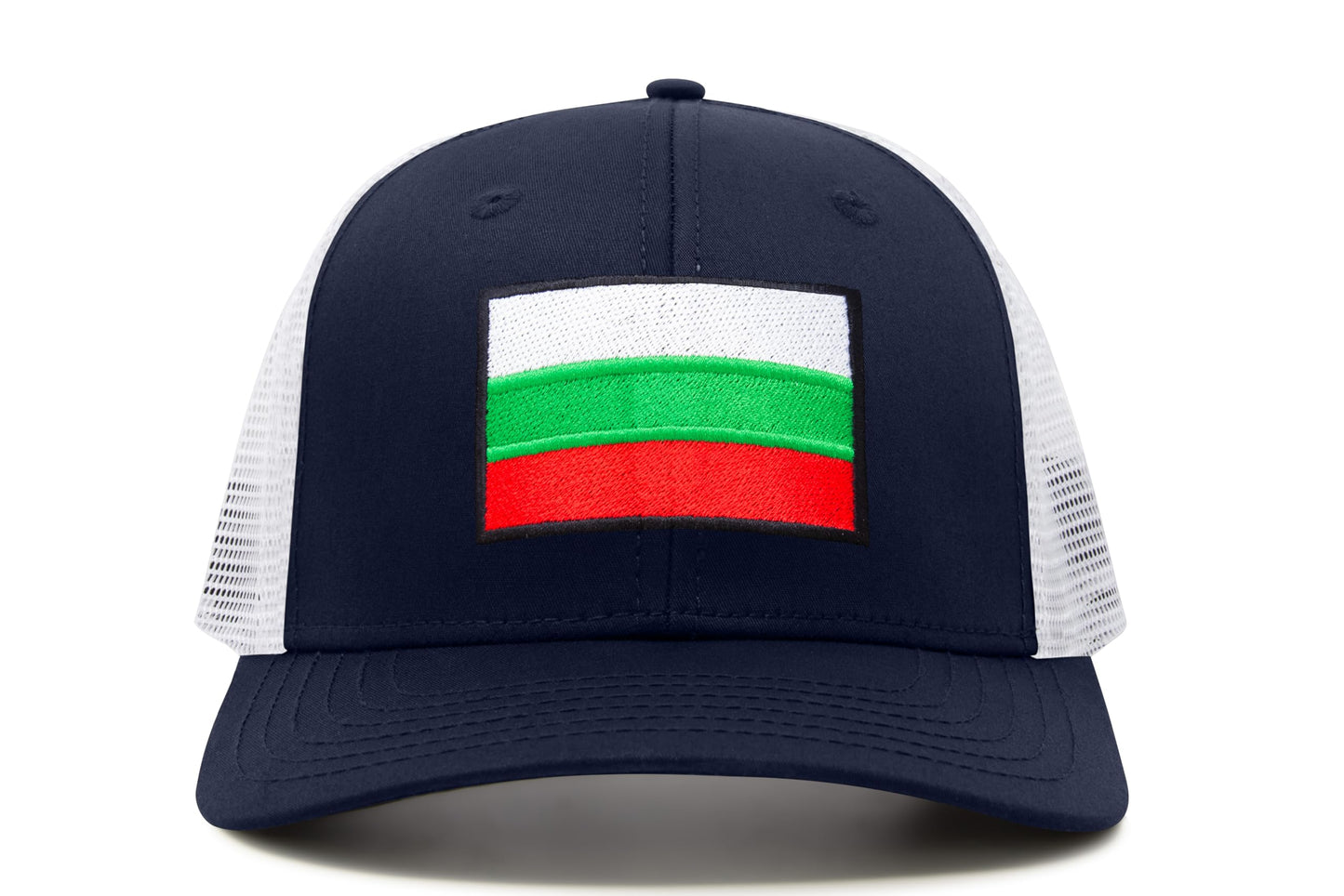 International Tie Country Hat for Men and Women, Adjustable Snapback Trucker Baseball Cap with Embroidered Patch (Bulgaria, Navy White)