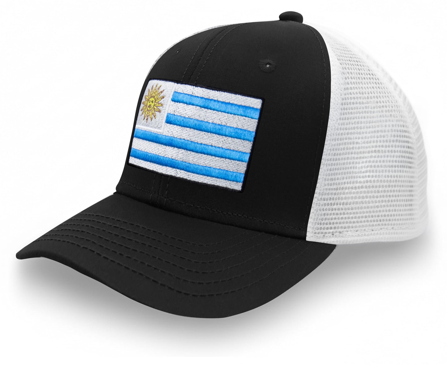 International Tie Country Hat for Men and Women, Adjustable Snapback Trucker Baseball Cap with Embroidered Patch (Uruguay, Black White)